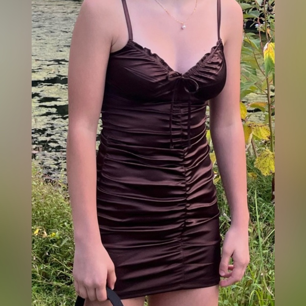 Brown Ruched Satin Dress (H&M Brand- Divided)